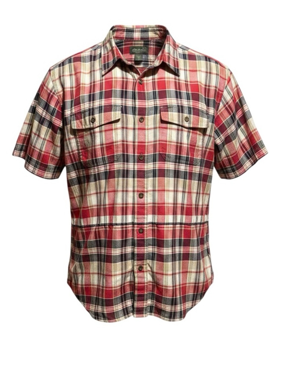 Eddie Bauer Men's Red Plaid Short-Sleeve Button-Up Shirt